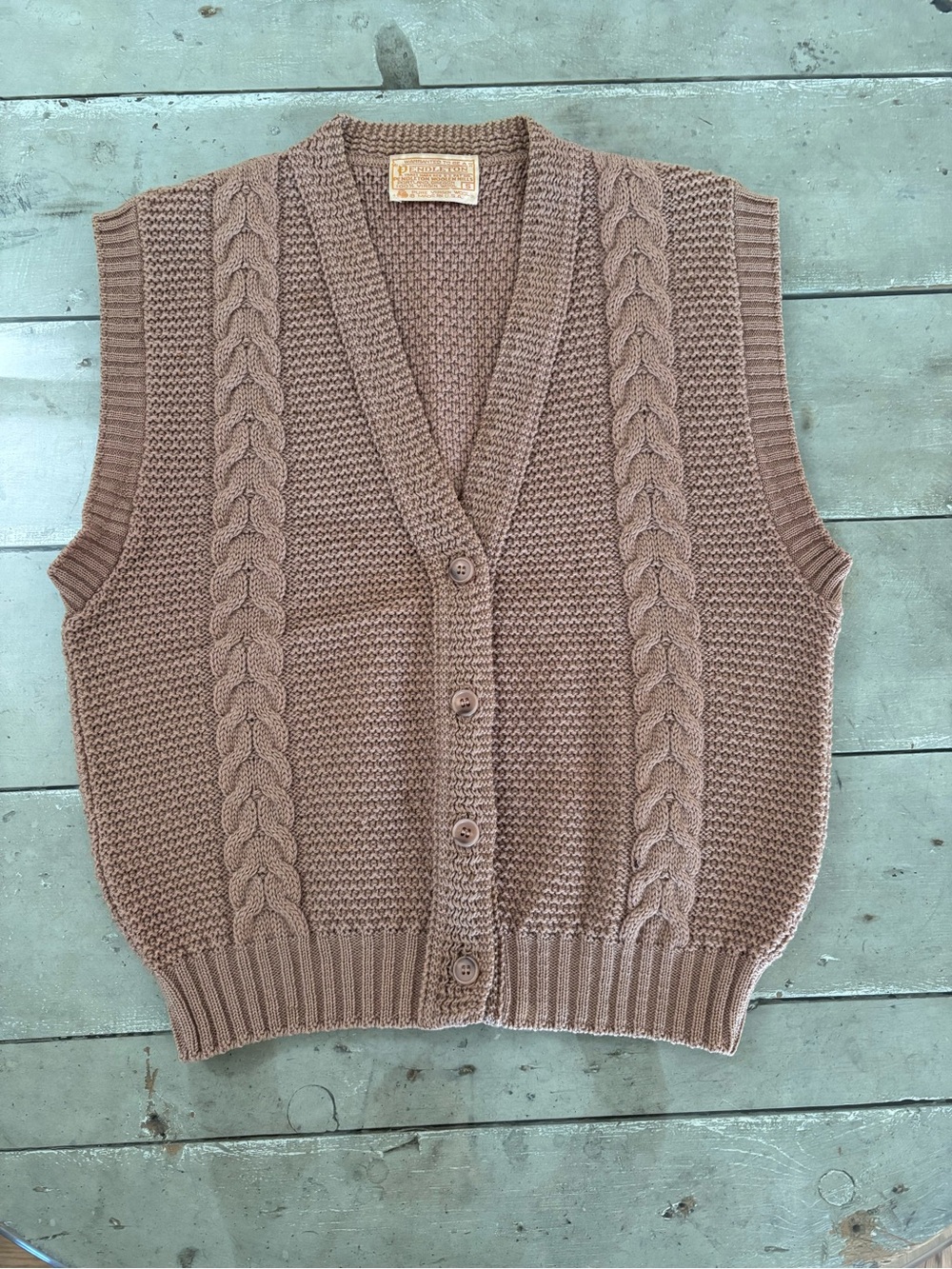 Vintage Pendleton 100% Virgin Wool Cable-Knit Sweater Vest - Picture 1 of 5
